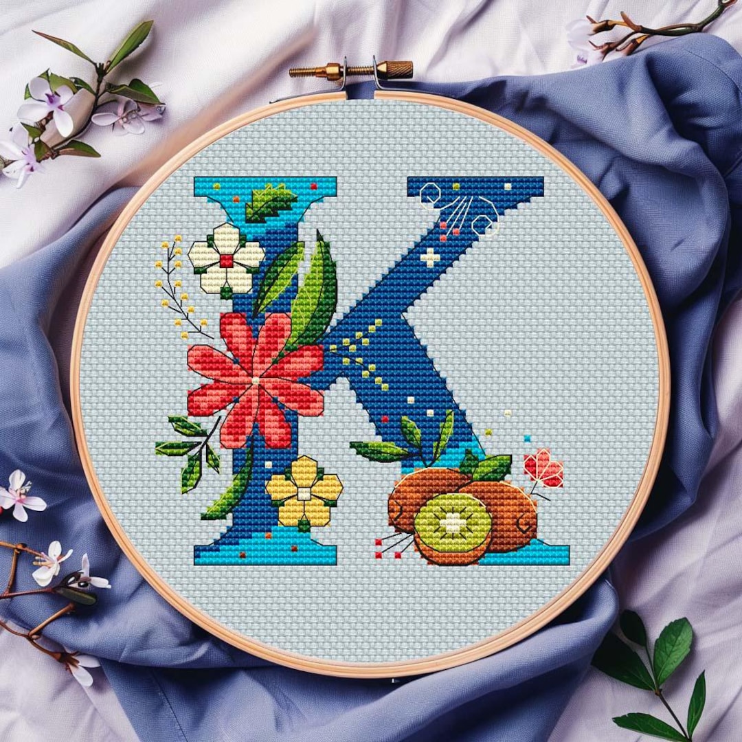 Patterned K Letter Floral Letter K Cross Stitch Pattern Digital PDF Download Ornament ...