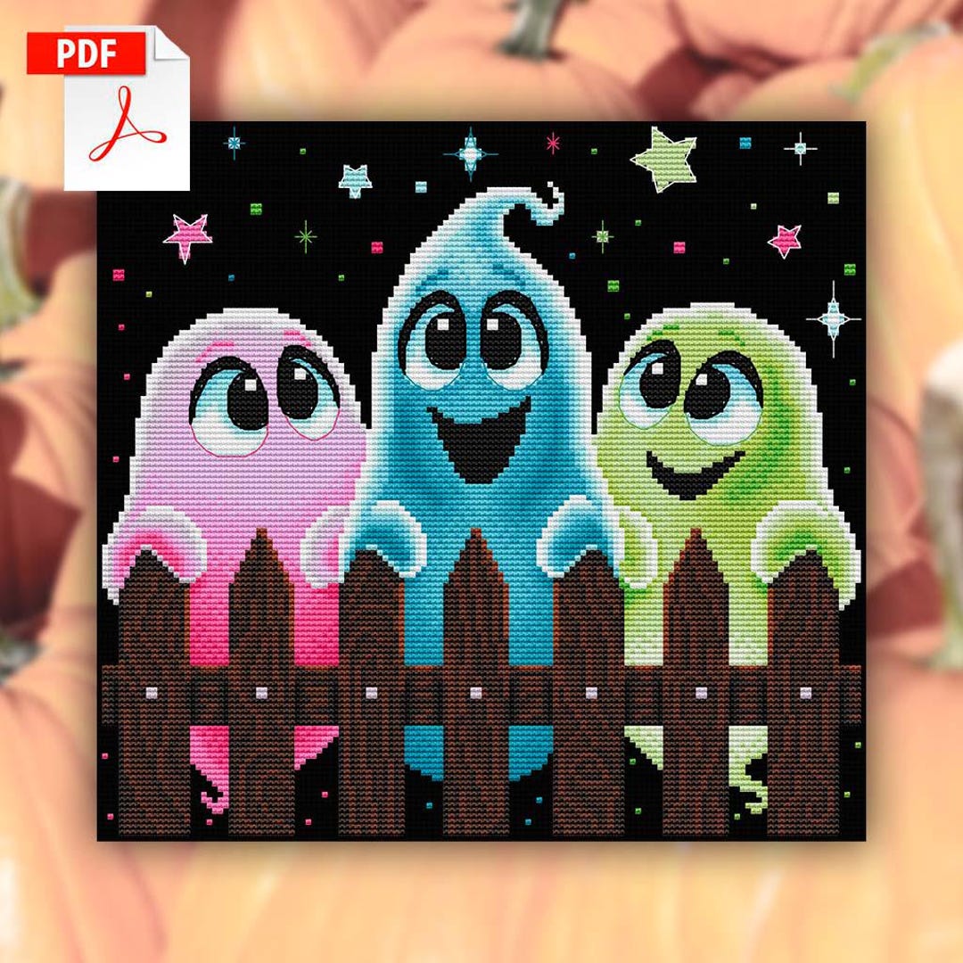 Cute Ghosts Counted Cross Stitch Pattern PDF, Halloween Design, Spooky ...