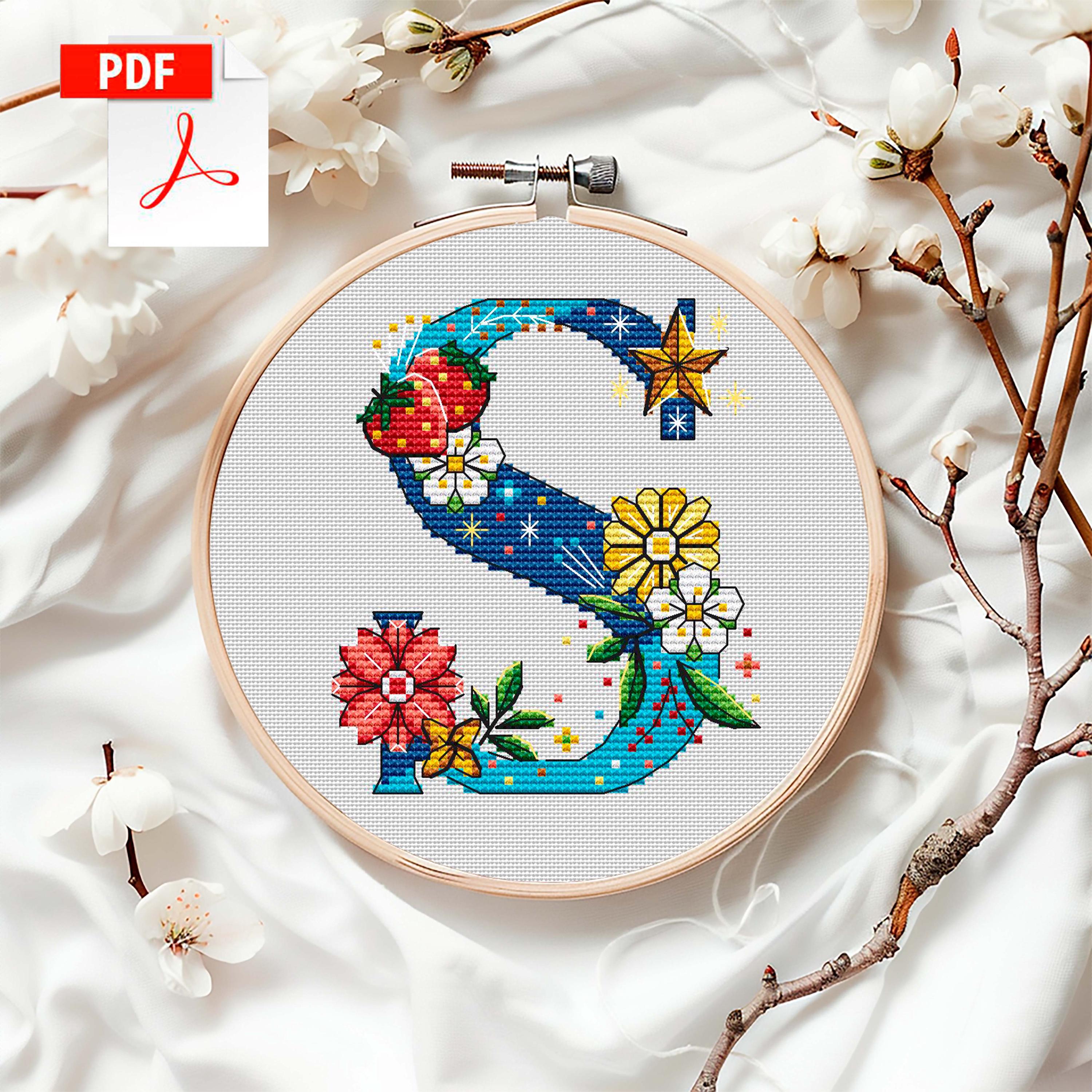 Floral Letter S Counted Cross Stitch Pattern PDF, Botanical Alphabet ...