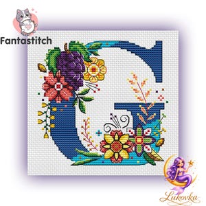 Floral Letter G Counted Cross Stitch Pattern: Hand-Drawn Ornament Monogram (PDF Download)