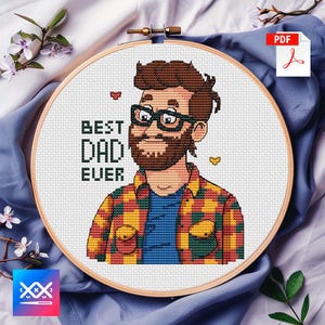 Schema punto croce per la festa del papà in formato PDF, download digitale, facile da realizzare, punto croce, disegno punto croce contato, il miglior papà di sempre, regalo per la festa del papà