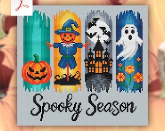 面白いハロウィンかぼちゃのクロスステッチパターン：皮肉なデザイン