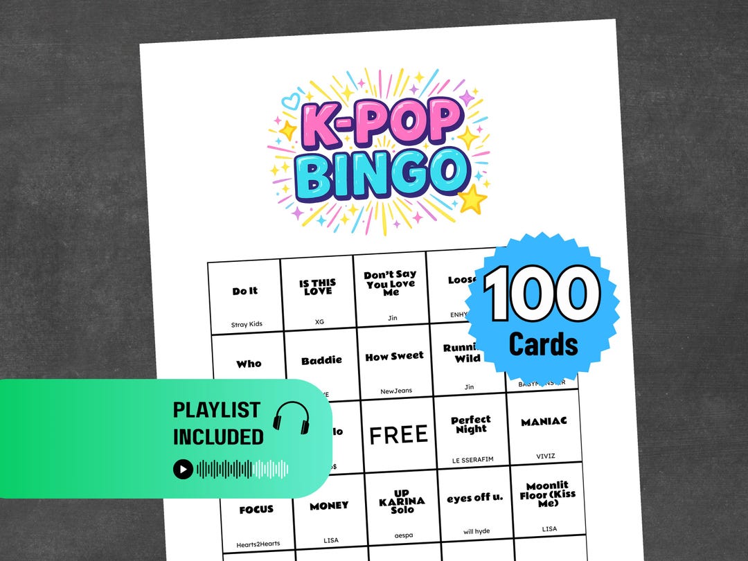 K-pop Music Bingo Printable | Kpop Party Fun | 100 Cards + Call List ...