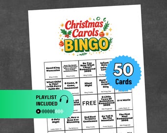 Christmas Carols Music Bingo | Xmas Party Game for Families and Friends | Popular Religious Caroling Songs | 50 Cards + Spotify Playlist