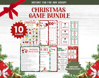 Christmas Holiday Game Bundle | 10 Fun Christmas Party Games for Families | Christmas Charades, Bingo, Scavenger Hunt Xmas Games