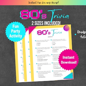 1980s Trivia Game Printable | Fun Retro 80s Quiz Game | Digital Download 80s Party Game | 80s Theme Night Activity | Eighties Trivia Games