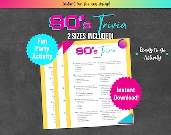 1980er Jahre Quiz Spiel zum Ausdrucken | Lustiges Retro 80er Jahre Quiz Spiel | Digitaler Download 80er Jahre Gesellschaftsspiel | 80er Jahre Thema Aktivität | Achtziger Jahre Trivia Spiele