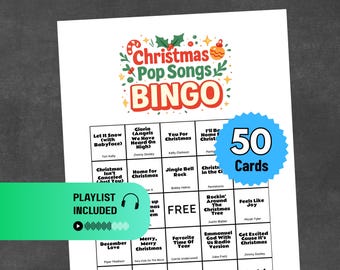 Christmas Pop Hits Bingo | Music Bingo for Modern Pop Christmas Songs | Popular Christmas Songs | 50 Cards + Spotify Playlist