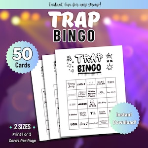 Trap Bingo Game Imprimible / Hip-Hop Bingo / Perfecto para fiestas / Vibraciones divertidas y atractivo juego de bingo / Descarga digital instantánea