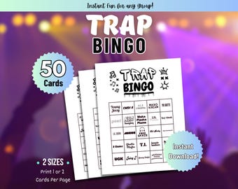 Trap Bingo Printable | Hip-Hop Bingo Game | Music Bingo | 100 Cards + Call List | Party Game | Instant Digital Download