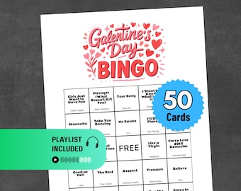 Galentine's Day Game | Music Bingo Printable Party Game for Girlfriends and Ladies Night | 50 Cards + Spotify Playlist