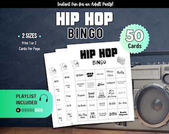 Hiphopbingospel | Muziekbingospel met afspeellijst | Leuke afdrukbare gezelschapsspelletjes voor volwassenen