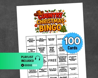 Country Christmas Music Bingo | Christmas Party Game for Families and Friends | Classic Country Xmas Songs | 100 Cards + Spotify Playlist