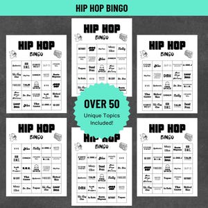 Hip Hop Bingo Game | Music Bingo Game with Playlist | Adult Fun Printable Party Games image 7
