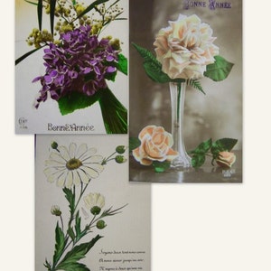 3 Cartes postales anciennes (fleurs) - Bonne Année
