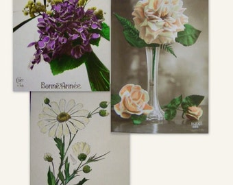 French vintage postcards (flower theme) - Happy new Year