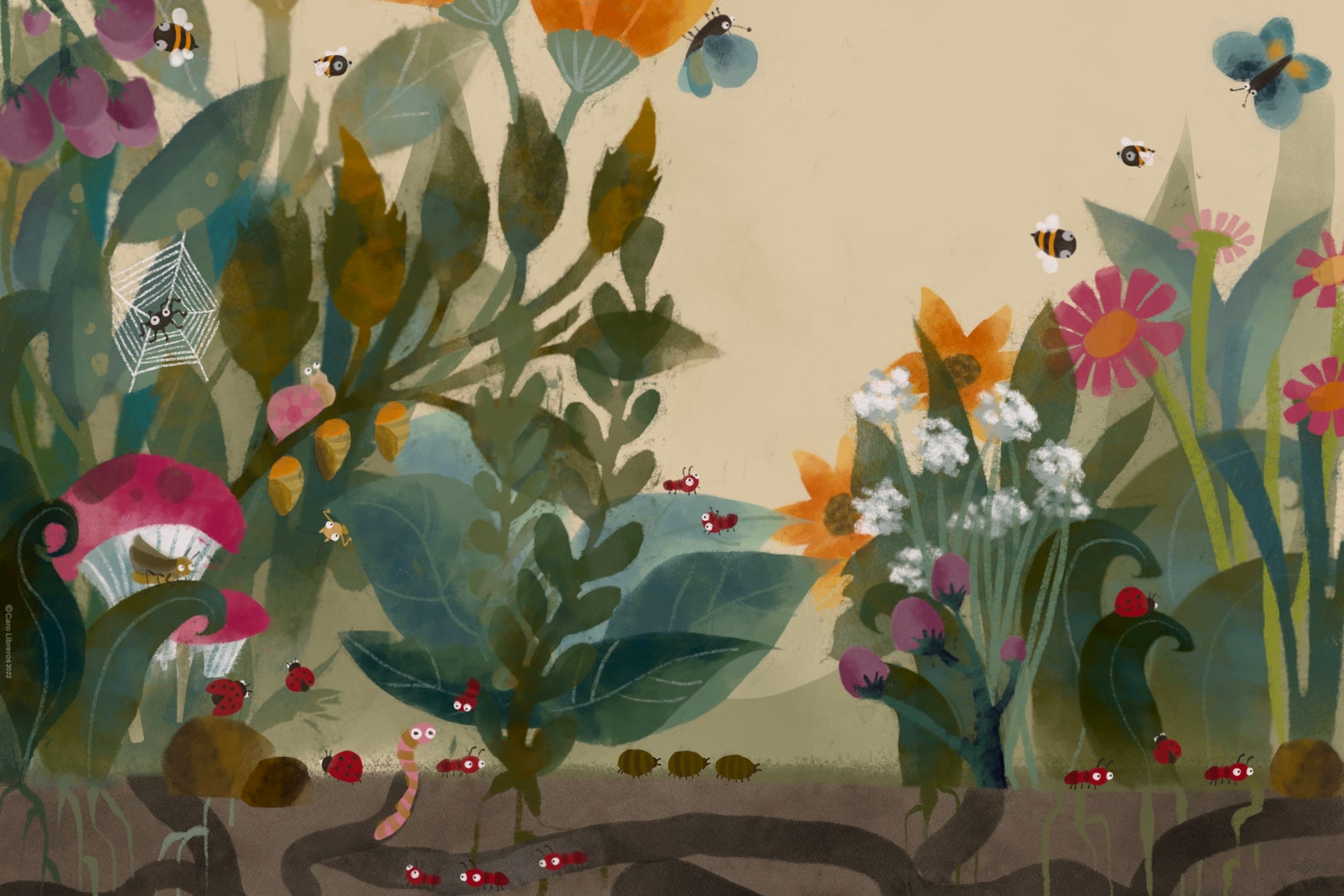 Little Bugs on a Busy Spring Day Digital Illustration for Children and ...