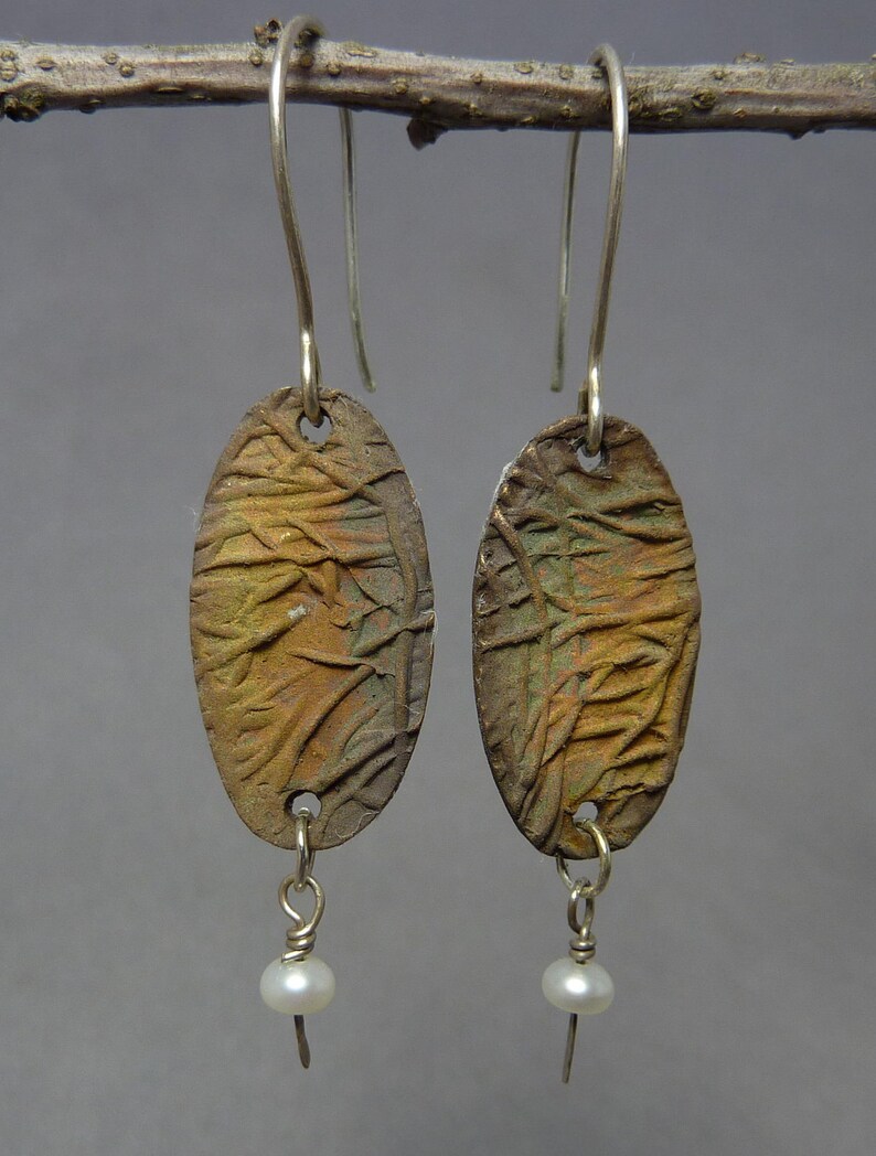 Handcrafted Bronze Earrings With Pearl Drop OOAK Etsy
