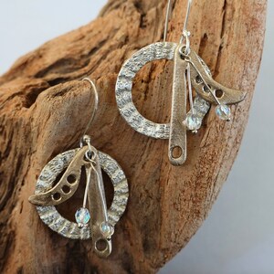 Silver, Bronze and Crystal Dangle and Drop Earrings with Striking Textures and Shapes