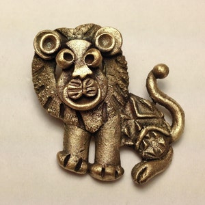 Cross Eyed Bronze Lion Pendant - Handcrafted - OOAK