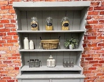Antique Farmhouse Gray Hutch / Display Cabinet