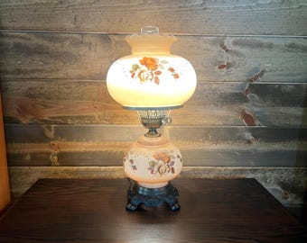 Vintage Rose Motif Hurricane Lamp