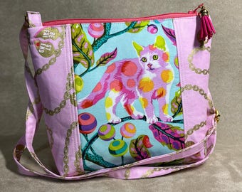 Disco Kitten Girl's Purse | Tula Pink Designer Fabric | Handmade in Virginia | Local Maker