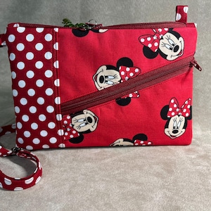 Mickey and Minnie Mouse Purse: Handmade Cotton Fabric, Adjustable Strap