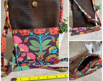 Floral Batik Cell Phone Crossbody Bag | Vegan Leather Accent