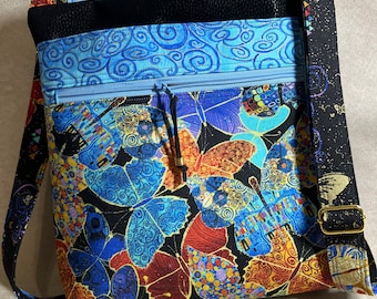 Handmade Cotton Crossbody Bag | Butterfly Print Zippered Purse