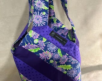 Handmade Reversible Cotton Tote Bag | Purple Floral Market Tote