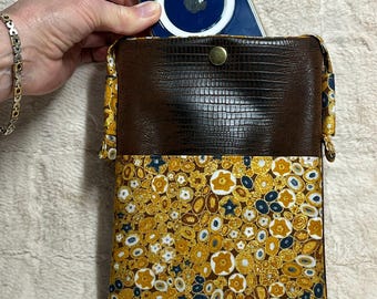Large Phone Bag | Crossbody Wear | Batik Fabric | Vegan Leather