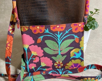 Floral Batik Cell Phone Crossbody Bag | Vegan Leather Accent