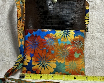 Large Phone Bag | Crossbody Wear | Batik Fabric | Vegan Leather