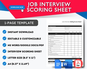 Interview Rating Sheet Interview Score Sheet Interview Scorecard Interview Rating Form Interview Evaluation Form