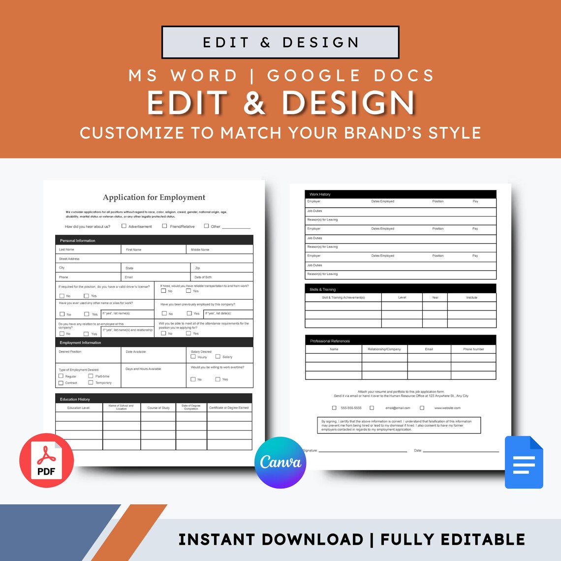 Printable Job Application Form Recruitment Form Hiring Form Printable ...