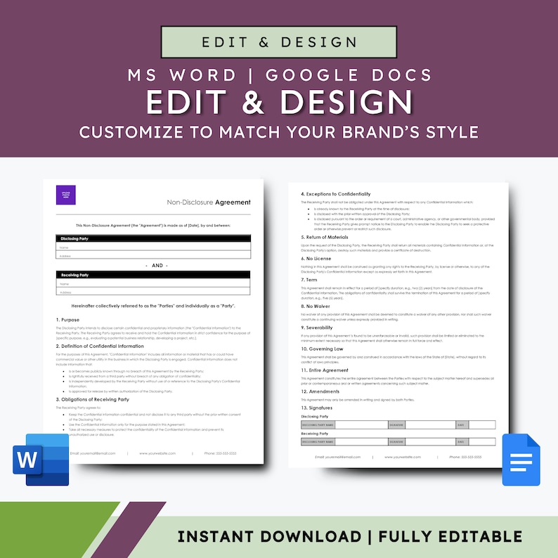 NDA Contract NDA Template NDA Form Nondisclosure Agreement Non