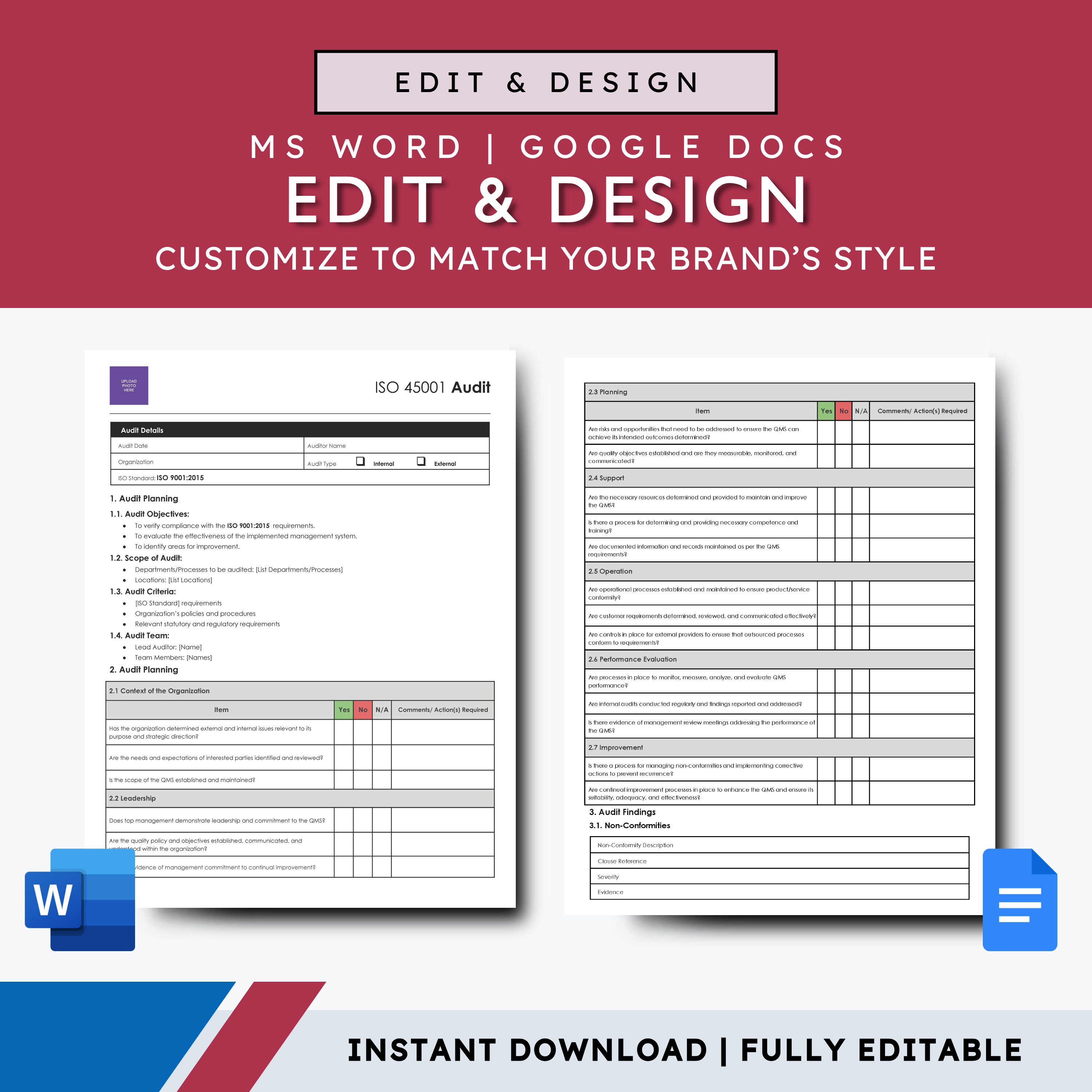 Iso Audit Checklist Example ISO Audit ISO 9001 Audit Internal Audit Checklist Quality Assurance ISO ...