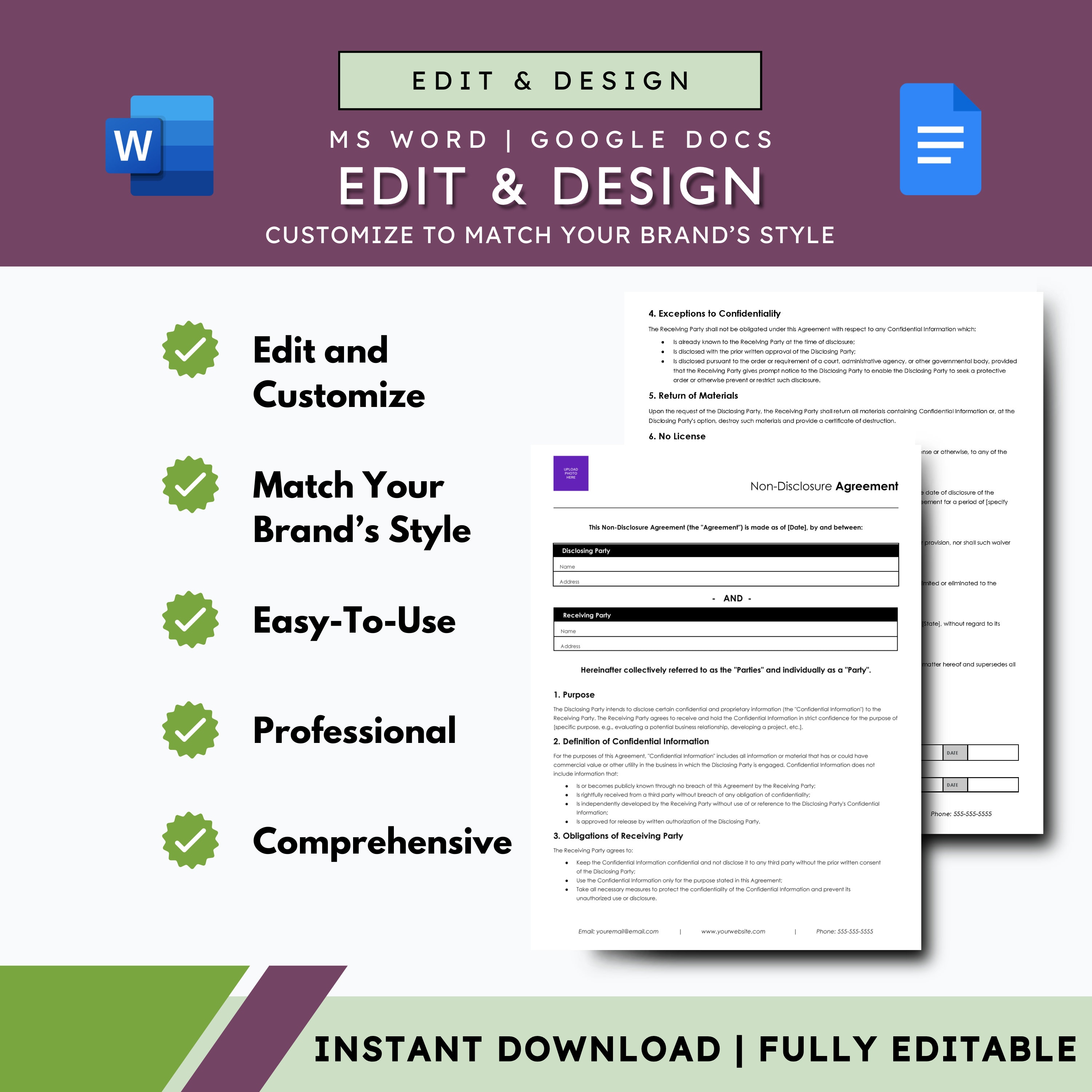 NDA Contract NDA Template NDA Form Nondisclosure Agreement Non