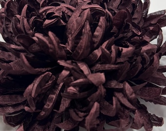 Chrysanthemum brooch made of satin in a trendy brown color