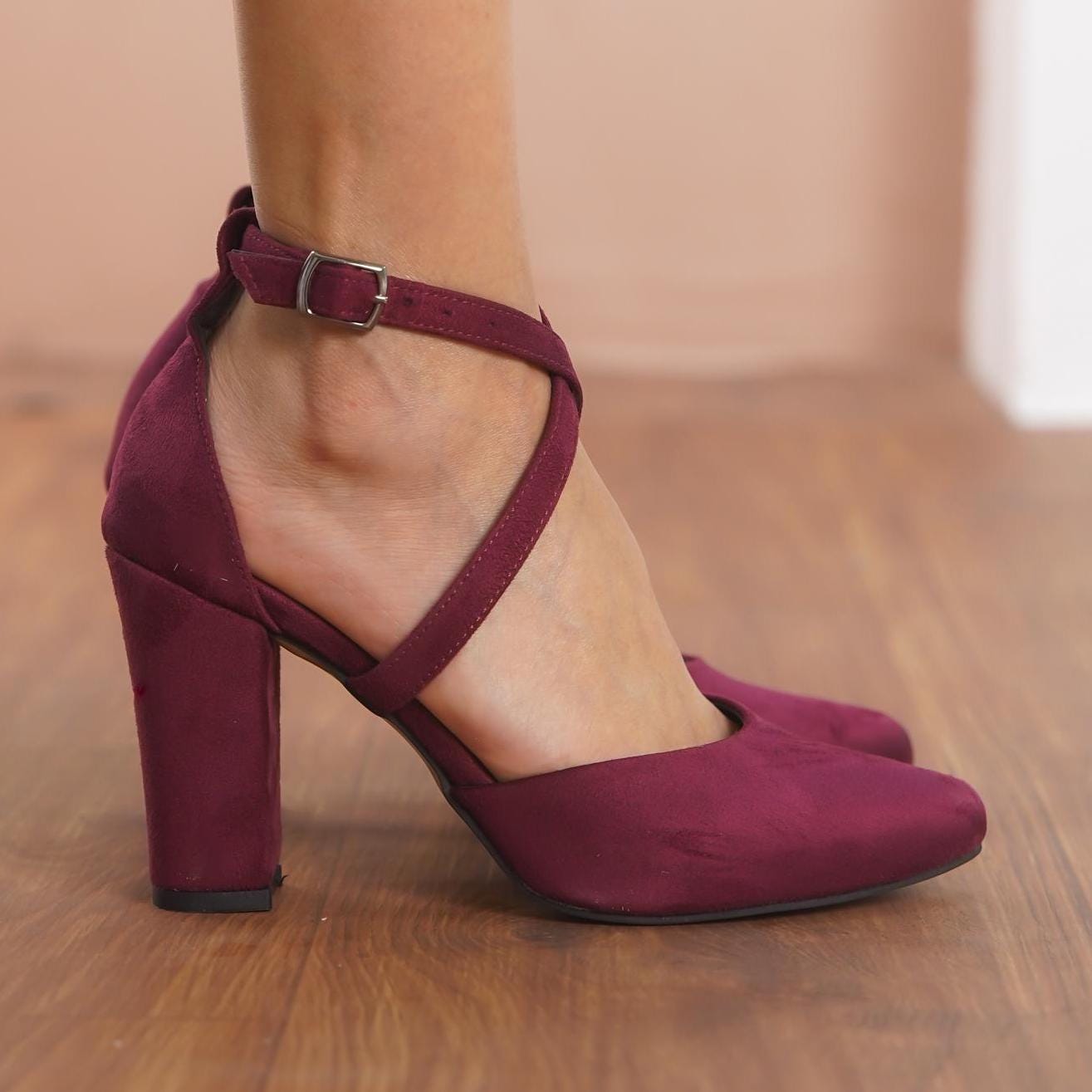 Burgundy Heels Closed Toe Etsy