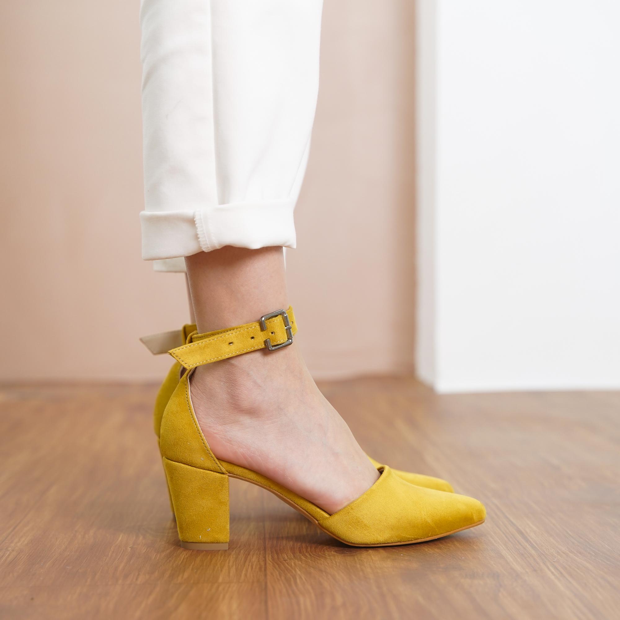 Mustard Wedding Shoes, Vegan Suede Wedding Heels, Medium High