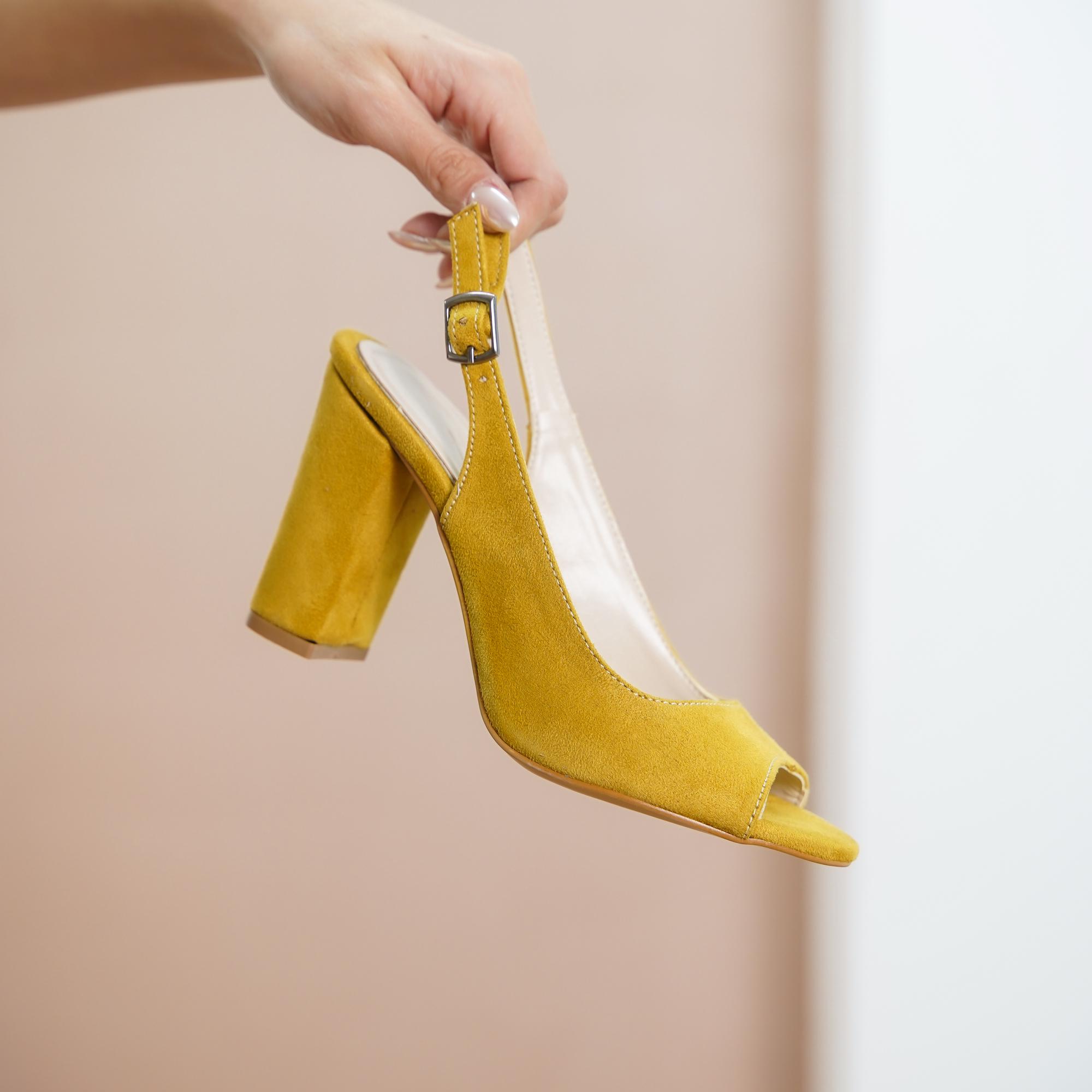 Mustard Bride Heels, Vegan Suede Wedding Heels, High Bridal Block