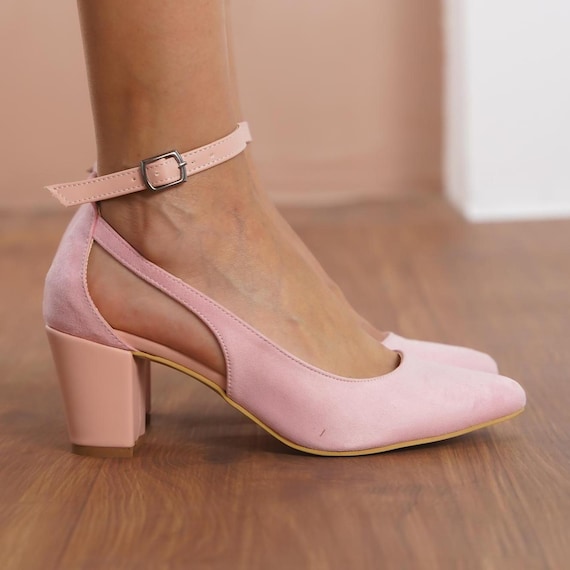 Dusty Pink Wedding Heels, Vegan Suede Bridal Shoes With Medium