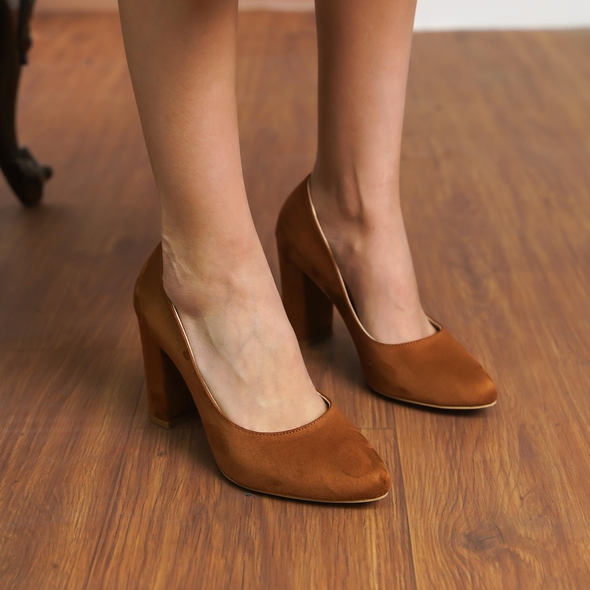 Tan Brown Bridal Heels, Vegan Suede Wedding Shoes, Elegant High Block Tan Brown Bridal Heels, Vegan Suede Wedding Shoes, Elegant High Block