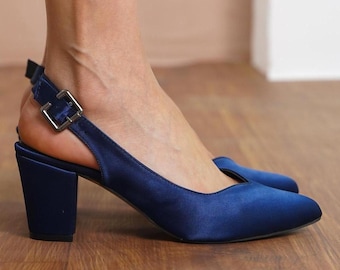 Navy Blue Wedding Heels, Silky Satin Sweetheart Wedding Heels