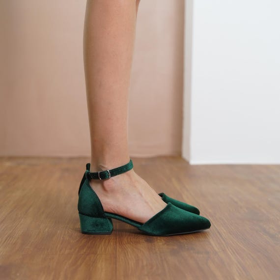 comfortable low heel dress shoes for wedding Green Heels, Emerald Velvet Silky Wedding Shoe, Block Heels Bride, Women Ankle Strap Wedding Short Flat Sandal, Gift for Her Wide fit Choose Chest Size for Coat (Inches):52 engsco3790 Cute Tennis Dress for Pairing Suggestions