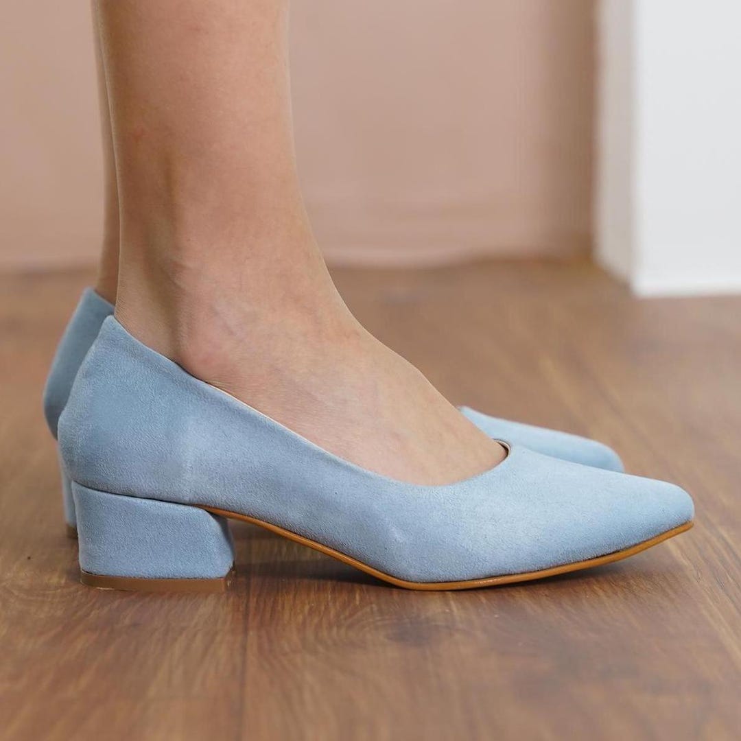 Baby Blue Bridal Heels, Light Blue Vegan Suede Wedding Shoes