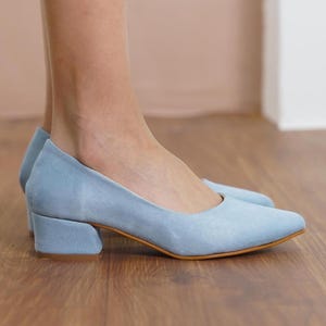 Baby Blue Bridal Heels, Light Blue Vegan Suede Wedding Shoes