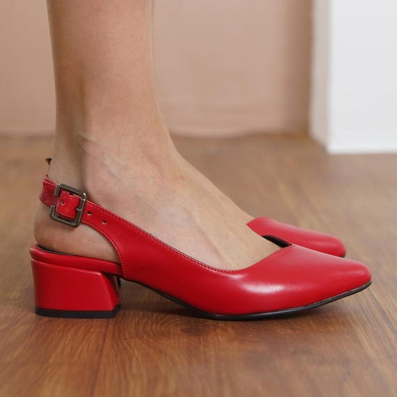 red leather slingbacks